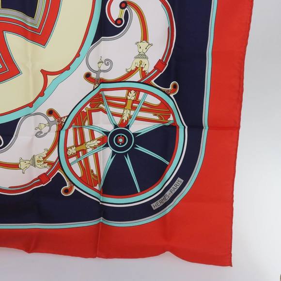 HERMES Carre 90 WASHINGTONfS CARRIAGE Scarf Silk Red Auth am5911 - Picture 10 of 16
